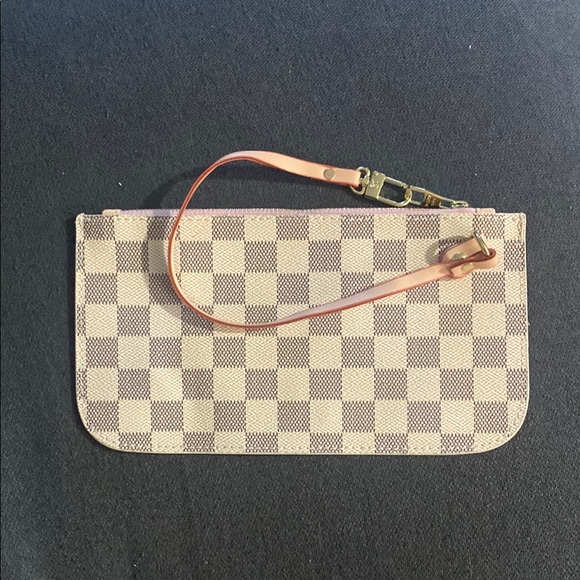 Damier Azure Wristlet with Tan Strap